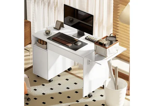 HOMCOM Schreibtisch Aufbewahrungstasche (Klappschreibtisch, 1-St., Platzsparend Computertisch), für Arbeitszimmer, Wohnzimmer, Weiß