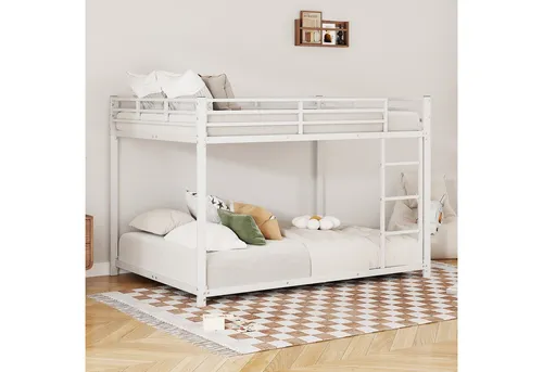 Modfu Etagenbett, Weiß, Metall, 140x200 cm – Platzsparende Kindermöbel - Dieses stabile Etagenbett aus Metall bietet zwei komfortable Schlafplätze und nutzt den Raum effizient. Mit Sicherheitsleisten und stabilen Lattenrosten für einen sicheren Schlaf. Ideal für Kinderzimmer und kleine Räume.