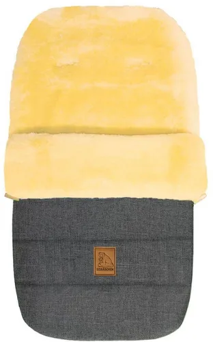 Heitmann Lammfellfußsack Eisbärchen grau-meliert - Hochwertiger Fußsack aus echtem Schaflammfell, wind- und wasserabweisend, ideal für kalte Tage. Abnehmbares Oberteil und 6 Gurtschlitze sorgen für Komfort und Sicherheit.