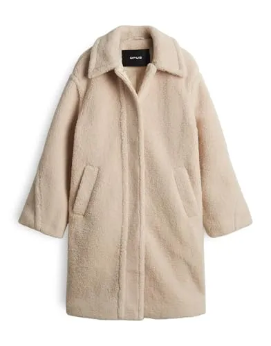 OPUS Damen Mantel Heddy | Teddymantel aus recyceltem Polyester in Macadamia, Größe 40
