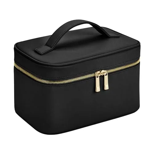 BagBase Boutique Vanity Case Black 23 x 15 x 14 cm (BG763) - Sportliche Kosmetiktasche aus feinem Saffiano-Leder, perfekt für unterwegs und stilvolle Aufbewahrung.