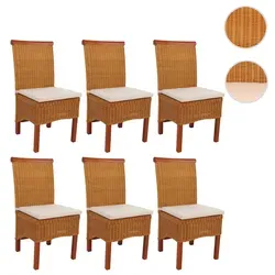 Eleganter 6er-Set Esszimmerstuhl Korbstuhl M42 mit Sitzkissen - Stühle aus Rattan mit hoher Rückenlehne, ideal für stilvolle Essbereiche. Der natürliche Look und der optimale Sitzkomfort laden zu geselligen Stunden ein.