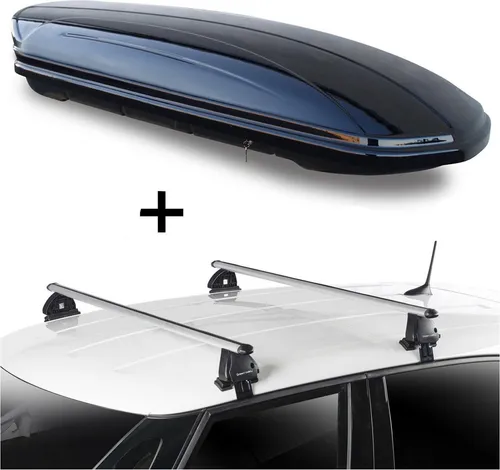 Dachbox VDPMAA580 580 Liter abschließbar schwarz + Dachträger VDP EVO ALU kompatibel mit für VW Golf V Plus (1K) 5 Türer 2005-2014