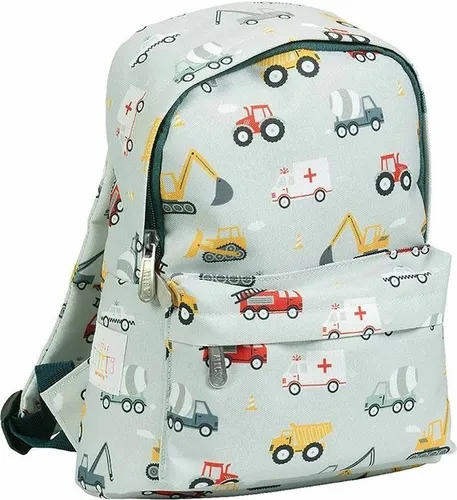A Little Lovely Company Kindergarten Rucksack 7L Fahrzeuge Hellblau - Rucksack für Kinder, 7L Volumen, leicht und gepolstert – ideal für Kindergarten und Freizeit, mit Platz für Lunchbox und Trinkflasche.