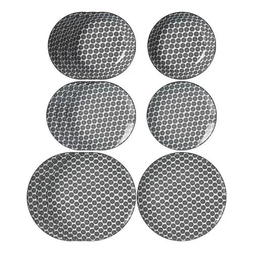 Ritzenhoff & Breker Teller-Set Takeo Circles 12er Set - Geschirr & Gläser - 12-teiliges Set mit modernen asiatischen Reisschalen-Dekoren für stilvolles Mix & Match in Ihrer Tischdekoration.