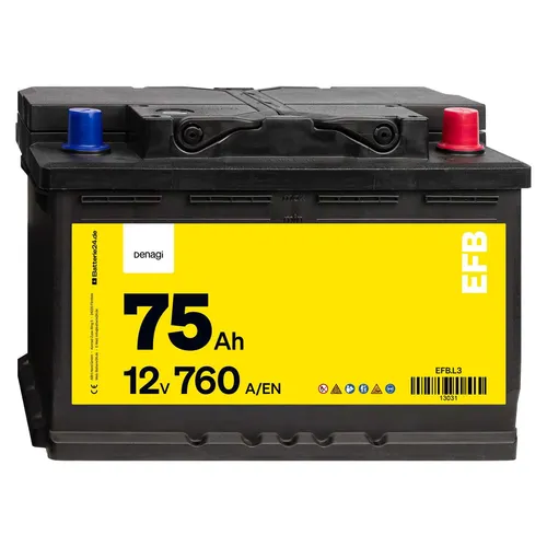 Denagi 75Ah Autobatterie EFB 12V Hohe Startkraft 760A Schnellladung Start-Stopp