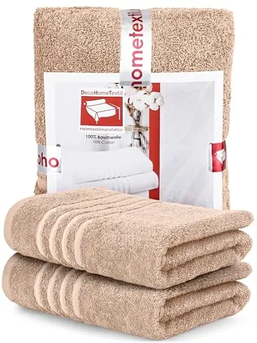 DecoHomeTextil Handtuch-Set 2 Badetücher in Beige - Duschtücher aus 100% Baumwolle, kuschelweich und saugstark, ideal auch als Geschenk mit ansprechender Verpackung.