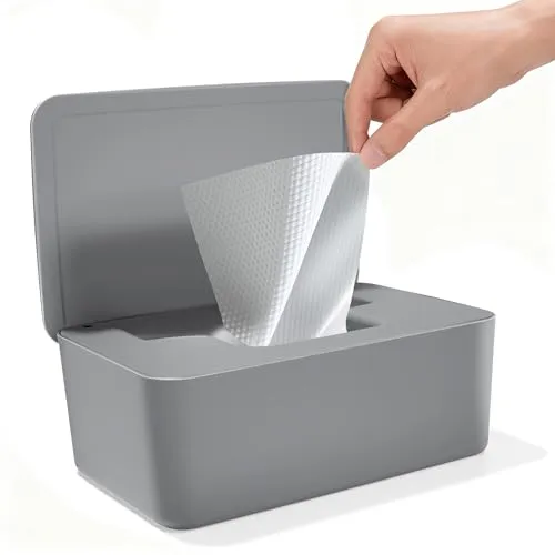 Feuchttücher Box mit Deckel, Feuchttücher Box Baby Feuchttücher Spender, Wasserdichte und Versiegelte Aufbewahrungsbox Feuchttuchspender für Badezimmer, Küche, Grau