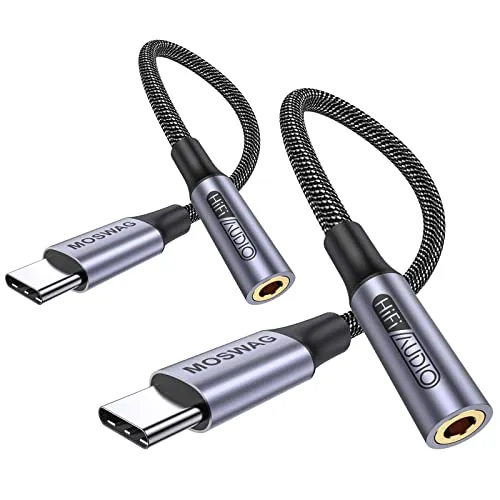 MOSWAG USB Typ C auf 3.5mm Kopfhörer Jack Adapter, Audio USB C auf Aux Dongle Kabel für iPhone 16 Pro Max/16 Pro/16 Plus/16/15 Pro/15, Samsung Galaxy S24 S23 S22 S21 S20, Huawei, Pixel, ipad und mehr