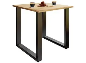 Mid.you Esstisch in Schwarz und Honigeiche - Quadratischer Küchentisch (80x76x80 cm) aus Metall und Holzwerkstoff, ideal für moderne Küchen und stilvolle Essbereiche. Dekoration inklusive!