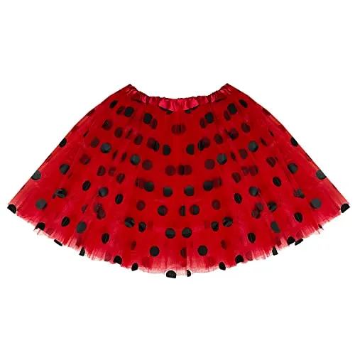 Oblique Unique® Tutu Tütü Reifrock Unterrock Petticoat Damen Mädchen Rock Rot Schwarz gepunktet als Kostüm Accessoire für Fasching Karneval Motto Party