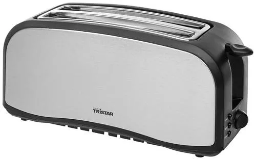 Tristar Edelstahl Toaster BR-1046 - Toaster mit 2 langen Kammern, 6 Bräunungsstufen und Brötchenaufsatz für perfektes Toasten. Herausnehmbares Krümmelfach und praktische Auftaufunktion für vielseitigen Einsatz.