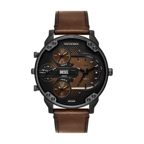 DIESEL Herren Analog Quarz Uhr DZ7492 mit Lederarmband - Stylische Armbanduhr für Herren mit 54mm Gehäuse, kratzfestem Mineralglas und wasserbeständig bis 30m. Ideal für den täglichen Gebrauch und setzt modische Akzente.