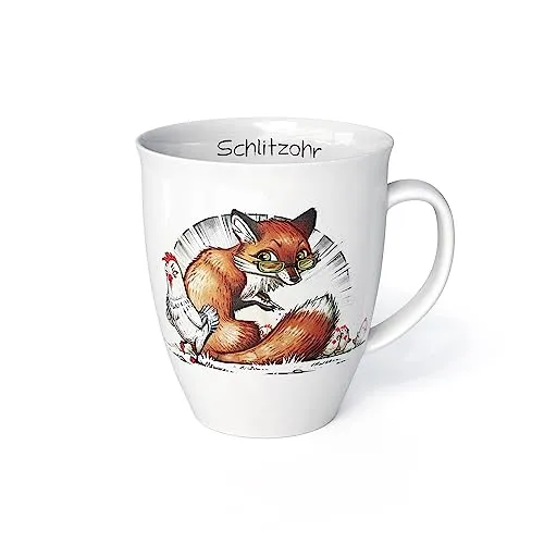 Tasse mit Spruch Tiermotiv Fuchs als Schlitzohr Porzellan Becher Teetasse Kaffeetasse Büro Arbeit Familie Kind
