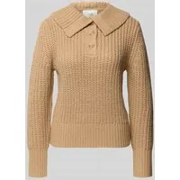 OPUS Strickpullover mit gerippten Abschlüssen Modell 'Proyer' in Camel, Größe 42