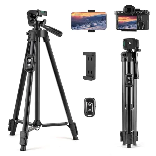 Fotopro Kamera-Handy-Stativ, 127 cm, Aluminium, leichtes Stativ für Reisen, 360-Grad-Panorama-Aufnahmestativ mit Bluetooth-Fernbedienung und Handyhalterung, belastbar bis zu 2 kg