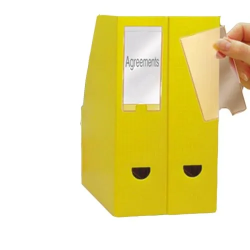 Djois, 10310 - Selbstklebender Etikettenhalter, Permanent, 25x75mm, mit Einlagen, Transparent, 12 Stück, Antistatisch, Polypropylen, für Büro, Akten, Ordner, Kataloge