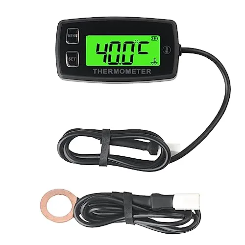 Runleader Digital LCD Motortemperaturanzeige - Thermometer mit Übertemperaturwarnung und Echtzeit-Temperaturmessung, ideal für Generatoren und Motorräder. Wasserdicht (IP67) und mit austauschbarer Batterie für zuverlässigen Einsatz.