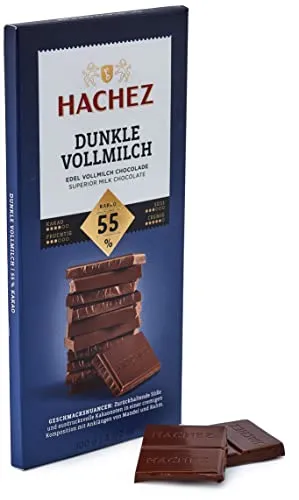 Hachez Tafel Dunkle Vollmilch 55% - Erleben Sie den vollmundigen Geschmack der Hachez Tafel mit 55% Kakaoanteil. Ideal für Schokoladenliebhaber, die Wert auf authentischen Genuss legen.