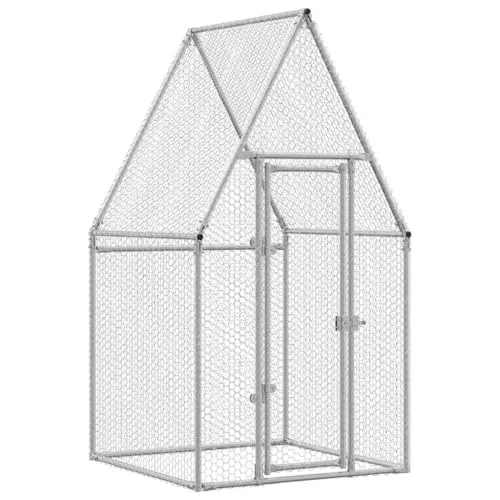 vidaXL Hühnerkäfig - Outdoor Hühnerstall für Kleintiere - Kleintiergehege & Käfige für draußen, geräumiger und stabiler Hühnerstall aus verzinktem Stahl mit Schwenktür für zusätzliche Sicherheit.
