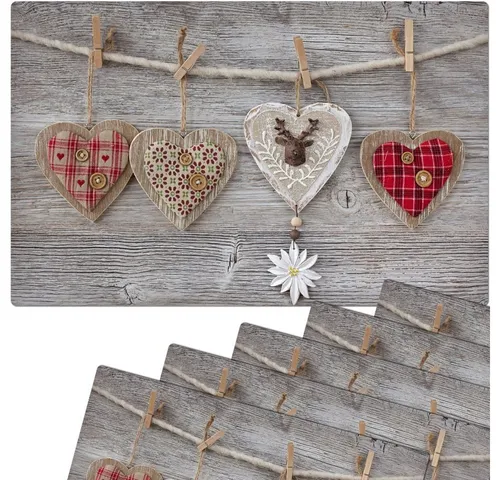 matches21 HOME & HOBBY Platzset Abwaschbare Tischsets 6er Set Landhaus-Stil Herzen & Holz, (6-St), Platzsets als Tisch-Untersetzer und Tisch-Deko für Esstisch Teller