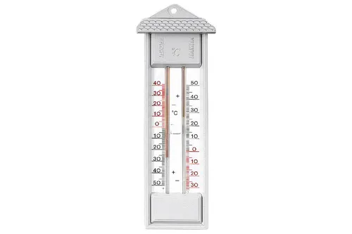 TFA Dostmann Analoges Maxima-Minima-Thermometer, wetterfest für Innen und Außen - Hygrometer: Wetterfestes Thermometer für Garten, Landwirtschaft und Gewächshaus, zeigt aktuelle, höchste und tiefste Temperatur gleichzeitig an.