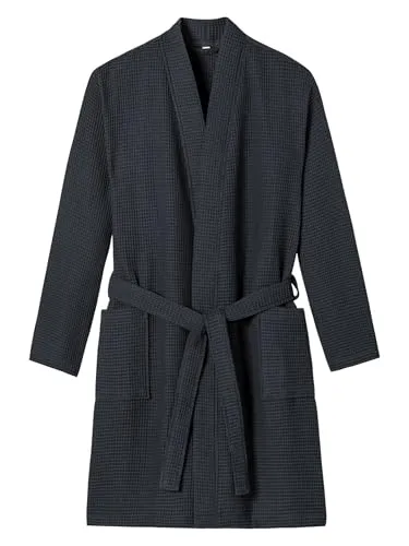 Schiesser Herren Waffelpique Bademantel - Bademantel aus Bio-Baumwolle in edler Waffelpiqué-Optik, 100 cm lang, mit Bindekordel und zwei aufgesetzten Taschen – ideal für stilvolle Entspannung.