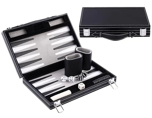 Engelhart-250512- Backgammon 11 INCH genähter Filz und Kunstleder- 30 cm (schwarz/weiß/grau)