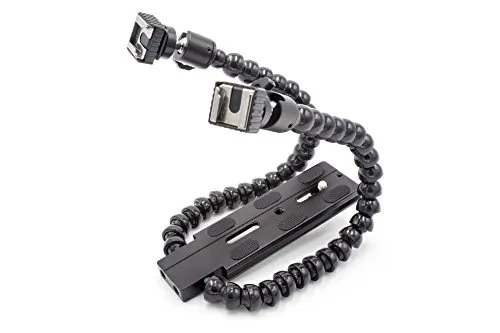 vhbw Universal Dual-Blitzhalterung für diverse Kameras, DSLR Spiegelreflexkamera Schwarz, Kunststoff / Metall - Blitzschiene
