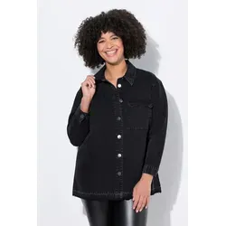 Angel of Style Hemdbluse Hemdbluse A-Linie Jeans Fransenkanten schwarz 46