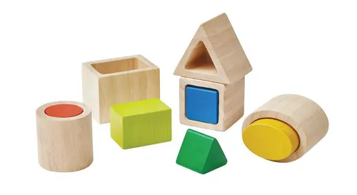 Plantoys Steckspielzeug Formenboxen - Steckspielzeug für Kinder ab 18 Monaten, fördert das Lernen geometrischer Formen mit 5 bunten Formblöcken. Hergestellt aus nachhaltigem Holz, ideal für umweltbewusste Familien.