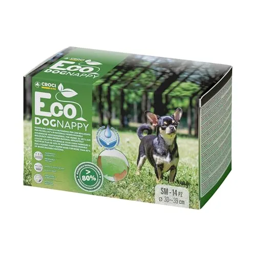 Produktbild Croci Eco Hundewindel – Windeln für männliche Hunde – Hundeunterhosen zum Pinkeln – biologisch abbaubar, geruchshemmend, Einweg-Hundewindeln, 14 Stück, Größe S, 30–39 cm
