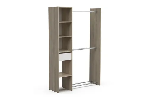 habeig Kleiderschrank KLEIDERSCHRANK BEGEHBAR #6000 (Schwarz) - Kleiderschrank mit variabler Breite, 5 Fächern und 2 Kleiderstangen, ideal für eine flexible Raumgestaltung und optimalen Stauraum.