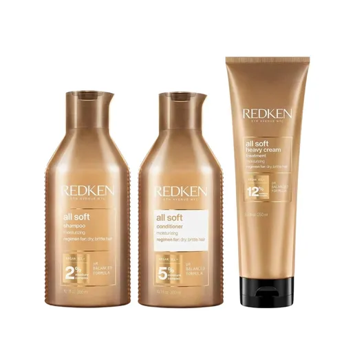 Redken All Soft 3er-Set Shampoo, Conditioner & Heavy Cream - Haarpflege-Set für alle Haartypen: 850 ml intensive Pflege für geschmeidiges, glänzendes Haar. Ideal für die tägliche Anwendung und zur Unterstützung der Haarstruktur.