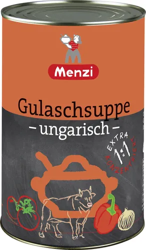 Menzi Gulaschsuppe ungarisch 4,2 kg - Herzhafte ungarische Gulaschsuppe im praktischen 4,2 kg Vorratsbehälter, ideal für Feiern oder große Familienessen.