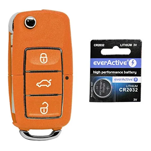 Auto Schlüssel Funk Fernbedienung 1x Gehäuse 3 Tasten Orange + 1x Rohling HA66 + 1x CR2032 Batterie für VW SEAT Skoda