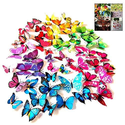 iwobi 72 Stück Schmetterlinge Deko, 3D Schmetterlinge Papierdekoration für Haus und Raum, Wandaufkleber, Selbstklebend für Schlafzimmer Wohnzimmer