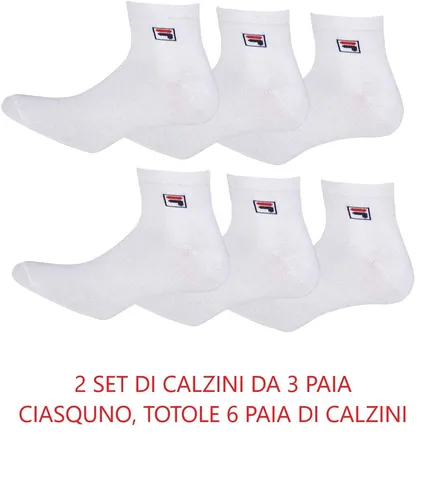 FILA F9303 Herren Socken Weiß 6 Paar Größe 43-46 Elastische Baumwolle