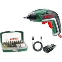 Bosch IXO V Akku Schrauber mit 32-tlg. Bit Set - Akkuschrauber mit Lithium-Ionen Akku, kompakt und leicht (300g), ideal für präzise Arbeiten in Haus und Garten.