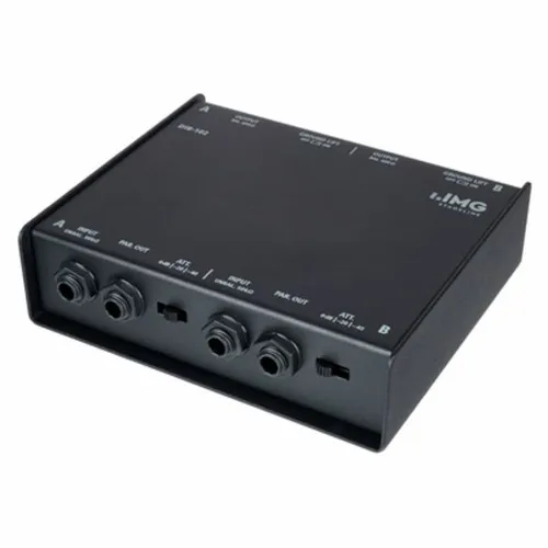 IMG Stageline DIB-102 DI-Box - 2-Kanal DI-Box für professionelle Signalübertragung mit Brummschutz durch Transformatorkopplung; ideal für Musiker und Tontechniker.