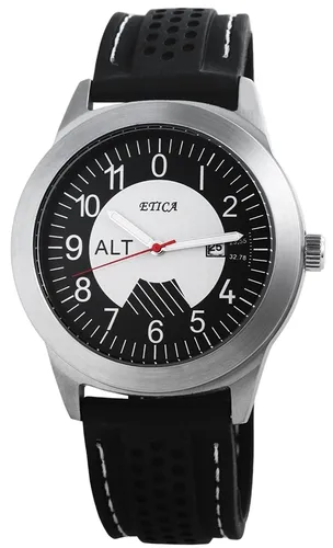 eTic Herrenuhr mit Silikonarmband - Silber - Elegante Analog-Herrenuhr von eTic mit 24 mm breitem Silikonarmband und robustem Edelstahlgehäuse. Ideal für den Alltag, ausgestattet mit Datumsanzeige und 5 ATM Druckprüfung.