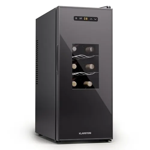 Klarstein Weinkühlschrank Silent Vino 12 Uno Slim - Weinkühlschrank für 12 Flaschen, energieeffizient mit digitaler Temperatursteuerung und eleganter LED-Innenbeleuchtung, ideal für Weinliebhaber.