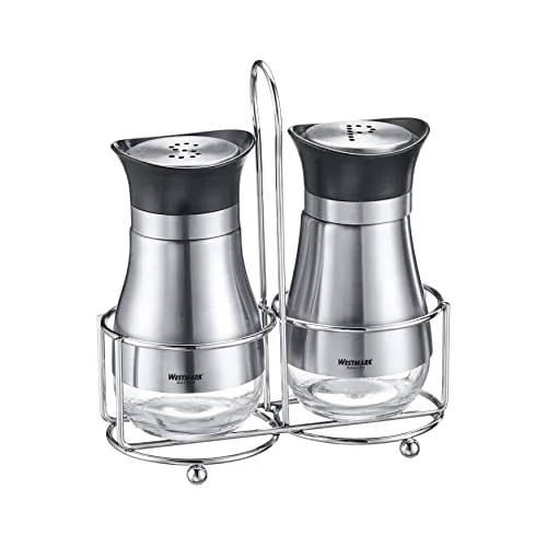 Westmark Menage Salz- und Pfefferstreuer, 3tlg., Fassungsvermögen: je 125 ml, Untenliegende Sichtfenster, Glas/Kunststoff/Edelstahl, Lissabon, Transparent/Silber/Schwarz, 63332260