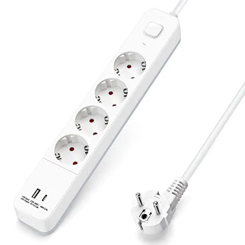 Aigostar Steckdosenleiste 4 fach mit Schalter, Mehrfachsteckdose mit 1 USB unt 1 USB C Port (5V/2.4A), Verteilersteckdose mit 1.5 m Kabel