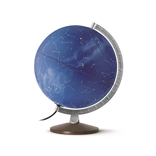 HL 3010 Himmelsglobus: Doppelbild-Leuchtglobus mit Sternenkarte - Geowissenschaften: 30 cm großer Leuchtglobus mit Metallmeridian und Holzfuß, zeigt Sterne und symbolische Sternbilder für faszinierende Himmelsbeobachtungen.