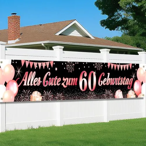 60. Geburtstag Dekoration Roségold Schwarz, 60 Geburtstag Mann Frau Deko, Hintergrund Banner, Happy 60th Birthday Banner, Geburtstagsbanner 60 Jahre, Geburtstagsfeier Deko 40 * 270cm
