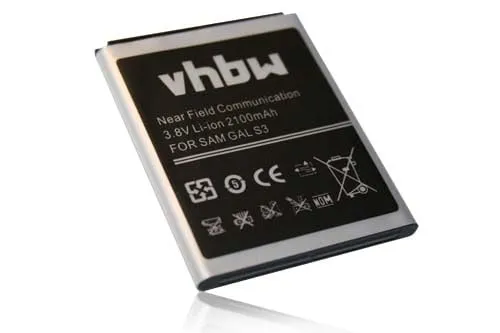 vhbw Akku kompatibel mit Samsung GT-I9308, GT-I9300, GT-i9300T, GT-i9305, GT-i9128V Handy Smartphone Telefon (2100 mAh, 3,8 V, Li-Ion) mit NFC