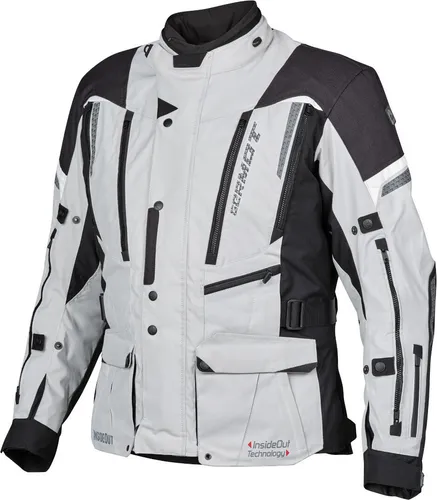 Germot InsideOut Motorrad Textiljacke 4XL, hellgrau/schwarz - Skijacken mit integrierter Regenjacke, wind- und wasserdicht, ideal für Motorradfahrer, bietet optimalen Schutz und Belüftung für komfortable Fahrten.