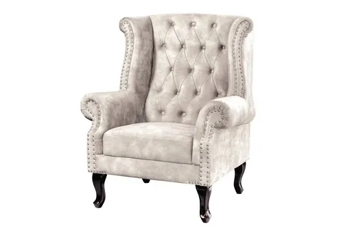 riess-ambiente Ohrensessel CHESTERFIELD 105cm champagner beige/silber- Samt, Ziernieten, Steppung (Einzelartikel, 1-St), gepolsterter Lesessel im Chesterfield-Design - ideal für Wohnzimmer