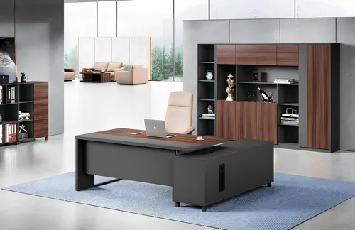 Xlmoebel Schreibtisch Eleganter Eckschreibtisch in Grau-Braun aus hochwertigem Holz (Arbeitstisch), Hergestellt in Europa